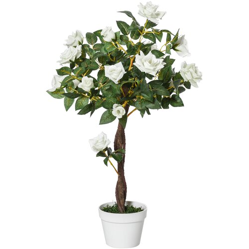 Outsunny Roza umetno božično drevo z 21 cvetovi in vazo, 90 cm visoka umetna rastlina za notranje in zunanje prostore, bela in zelena, (20756649) Cene