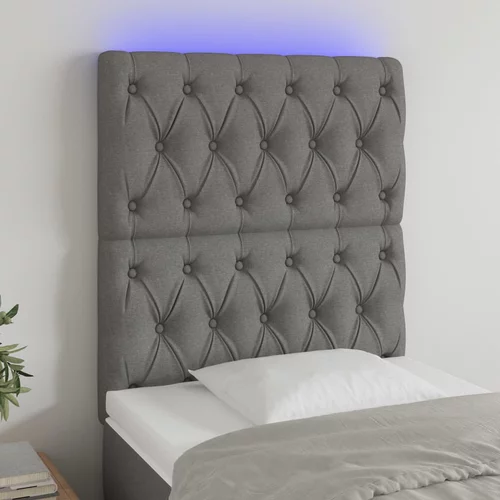 vidaXL LED posteljno vzglavje temno sivo 80x7x118/128 cm blago