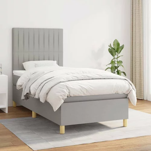  Box spring postelja z vzmetnico svetlo siva 90x200 cm blago, (20846680)