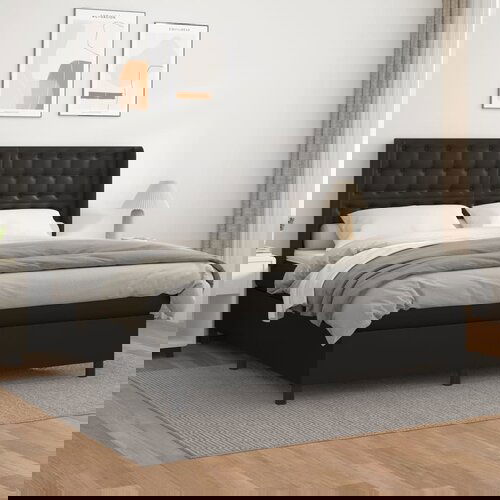 The Living Store Box spring postelja z vzmetnico črn 180x200 cm umetno usnje - Box Spring Postelja, (21517380) Cene