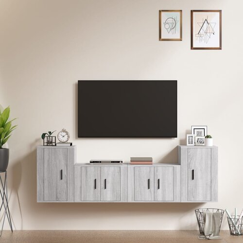 VidaXL 4-dijelni set TV ormarića sivog sonome konstruirano drvo Slike