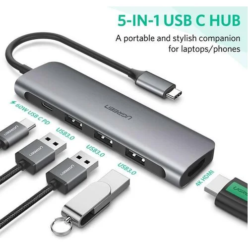 Ugreen type c na hdmi + usb 3.0x3 + pd power adapter 50209