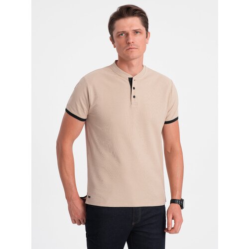 Ombre Men&amp;#039;s collarless polo shirt - beige Slike