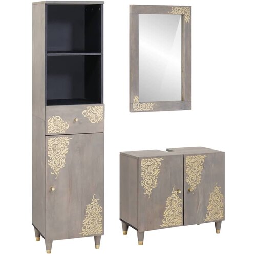  Set ormarića za kupaonicu Zidne 3 pcs Siva Čvrsto drvo manga Cijene