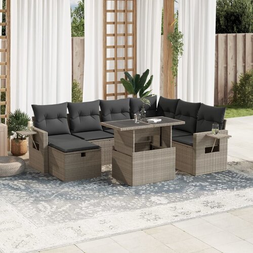 vidaXL 8-dijelni set vrtnih sofa od poliratana s jastucima svjetlosivi Cijene