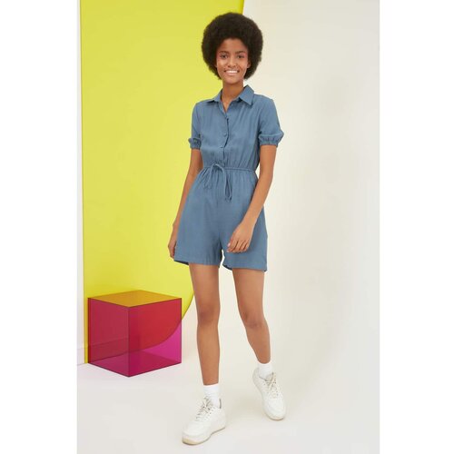 Trendyol Indigo Ruffled Button Jumpsuit Slike