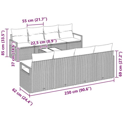  Set sofe 7 kom. 6-Broj sjedala Siva poliratan 230 x 62 x 85 cm Slike