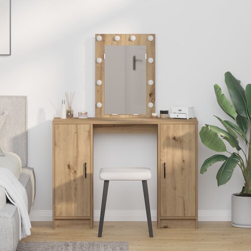 vidaXL umetniški hrast inženirski les velik ogledalo vanity miza Cene