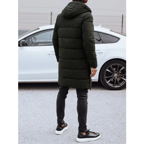 DStreet Men's long winter jacket with hood quilted green