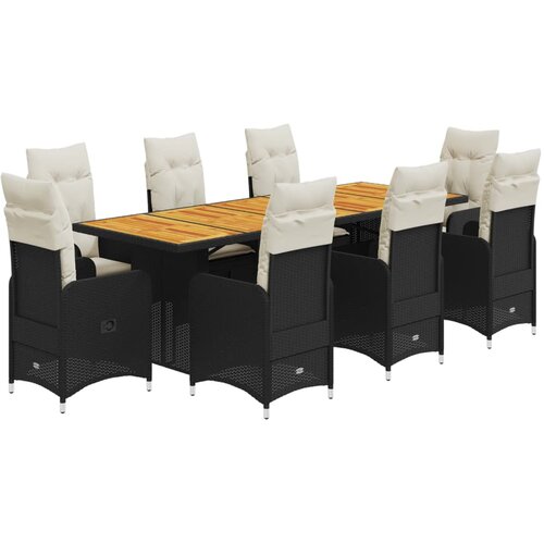 vidaXL Vrtna bistro garnitura 9-delna z blazinami črn poli ratan, (21316701) Cene