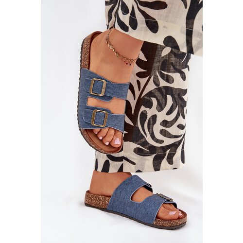 EVENTO Ladies Slippers On Cork Platform With Buckles Dark Jeans Vesina Slike