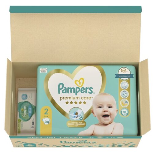 Pampers plenice premium care komplet pleničk in vlažilnih robčkov, velikost 2 (4-8 kg), 136 kos Cene