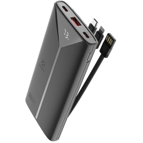 Woox prenosna baterija/powerbank MX0131 10.000 mAh 22,5W, z LCD ekranom in 3x vgrajeni kabli (Type-C, Lightning, USB-A) - za vse telefone Slike