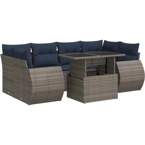  7-dijelni set vrtnih sofa poliratan i bagrem s jastucima sivi Slike
