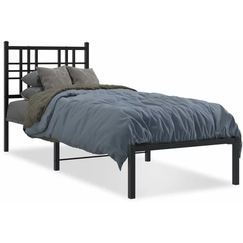 Metalni okvir za krevet s uzglavljem crni 80x200 cm