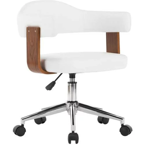  Vrtljiv pisarniški stol bel ukrivljen les in umetno usnje