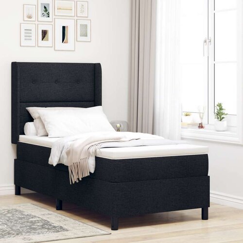 Box Spring Postelja z Blazino in LED Črna 90x200 cm Tkanina, (22049780) Cene