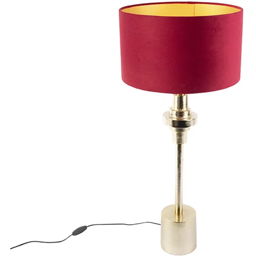 QAZQA Art deco namizna svetilka z žametnim odtenkom rdeča 35 cm - Diverso
