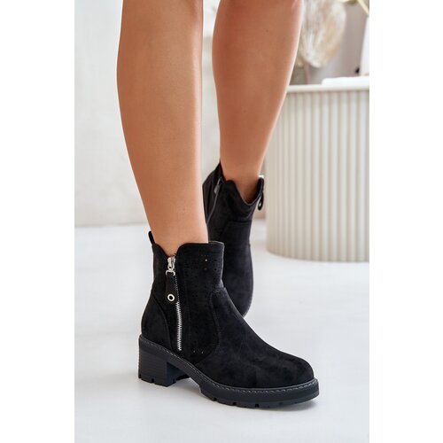 FB3 Women's Boots With Perforated Pattern On Heel Black Oviria Cijene