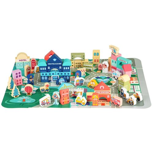 ECO TOYS Ecotoys edukativni drveni blokovi grad od 121 dijelova Slike