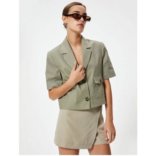 Koton Short Linen Jacket Short Sleeves Reverse Collar Short Sleeves Buttons Lined Slike