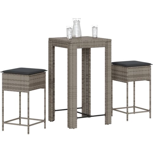 vidaXL 3-dijelni vrtni barski set od poliratana s jastucima sivi Cijene