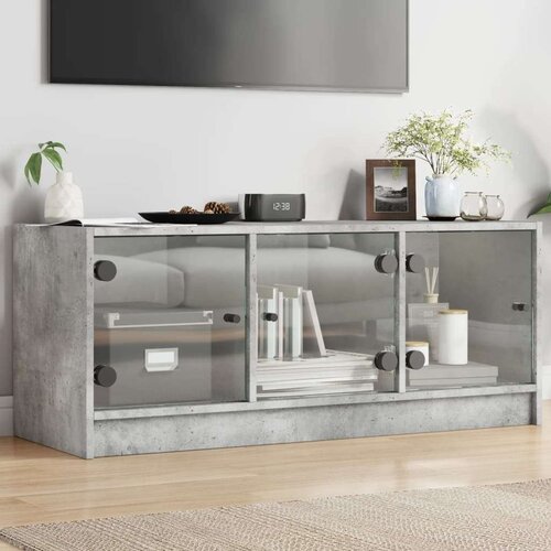 TV omarica s steklenimi vrati betonsko siva 102x37x42 cm Cene