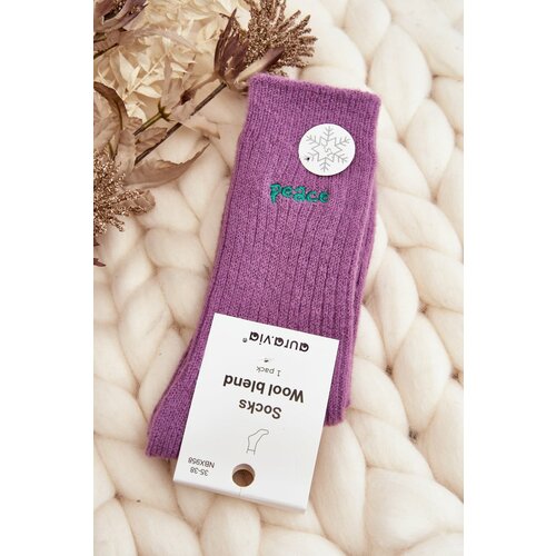 Kesi Women's warm socks with purple lettering Slike