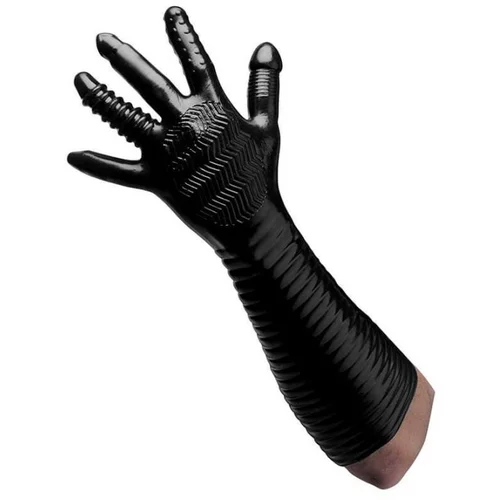 XR Brands Pleasure Fister - Teksturirane fisting rukavice (crne)