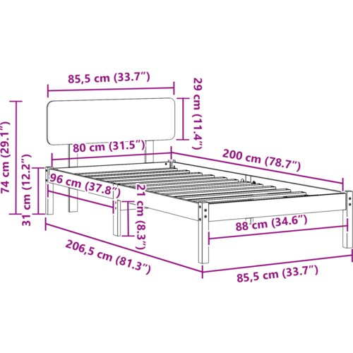  Tamnosmeđi krevet s uzglavljem 80x200 cm Čvrsta borovina Slike