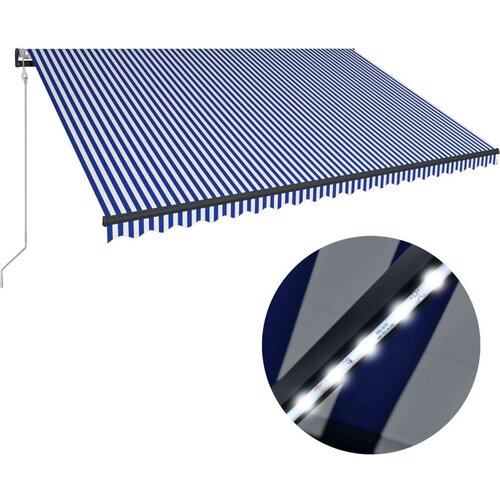  Tenda s senzorjem za veter in LED lučmi 500x300cm modra in bela - - modra - 38.02 - 500 x 300 cm - Cene