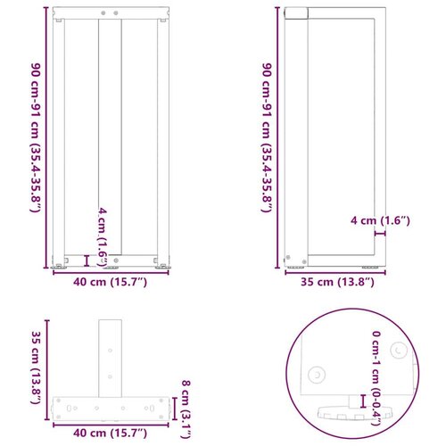  Noge za barski stol T-oblika 2 kom bijele 40x35x(90-91)cm čelik Slike