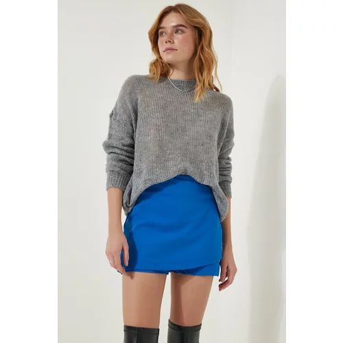 Happiness İstanbul Women's Blue Asymmetric Detail Knitted Shorts Skirt
