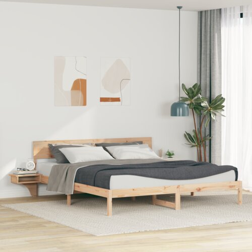 VidaXL Krevetna konstrukcija Smeđa 200 x 200 cm Masivna borovina Slike