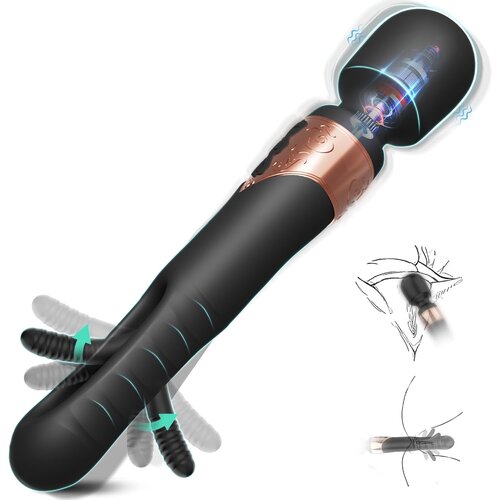 SuperLove Triple Pleasure Massage Wand &amp;amp; Flapping Vibrator Black Slike