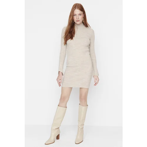 Trendyol Beige Stand Collar Corduroy Knitwear Dress