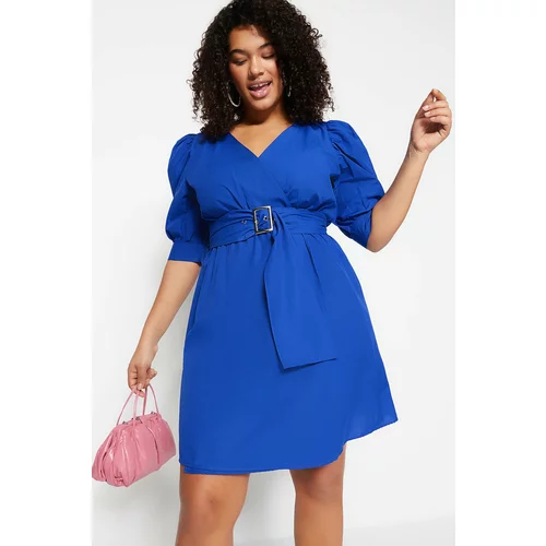 Trendyol Curve Plus Size Dress - Blue - Wrapover