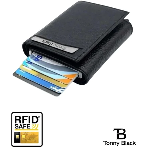 Tonny Black Original Automatic Mechanism with Box and Rfid Protection Theft Anti-Purchase Money & Card Holder Wallet