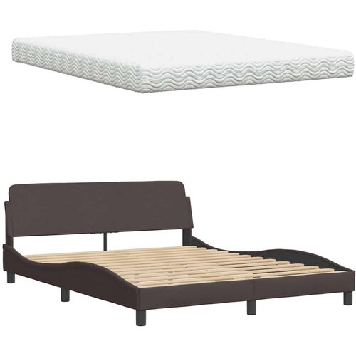 VidaXL Krevet s madracem tamnosmeđi 160x200 cm tkanina Slike
