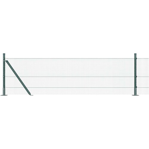  Zavarena Žičana Ograda s 13 Flangiranih Stupova Zelena 0.5x50 m Čelik Slike