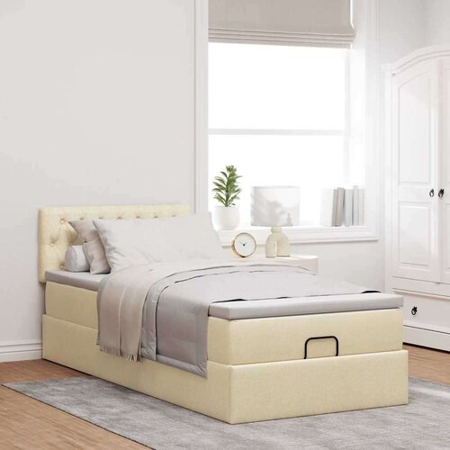 VidaXL otomanski okvir kreveta s madraca krem 90x190cm od tkanine Slike