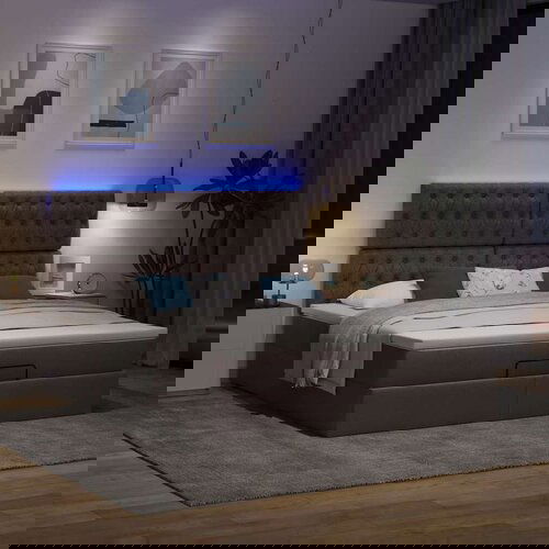 vidaXL Otomanski krevet s madracem i LED tamnosmeđi 160x200cm tkanine Cene