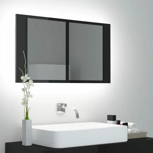 vidaXL LED kupaonski ormarić s ogledalom visoki sjaj crni 80x12x45 cm