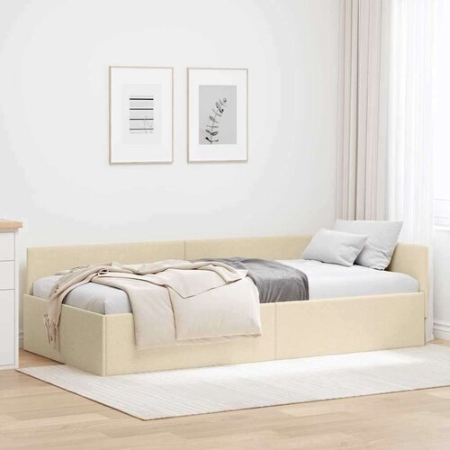 vidaXL Kotna postelja krema 90 x 200 cm Tkanina in oblikovan les Cene