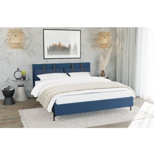 Ropez Tamno plavi tapecirani bračni krevet s podnicom 140x200 cm Tulsa &amp;ndash; Slike