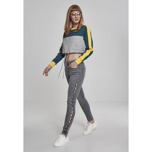 UC Ladies Women's Cropped 3-Tone Stripe Crew Grey/Jasper/Chrome-Yellow Cene