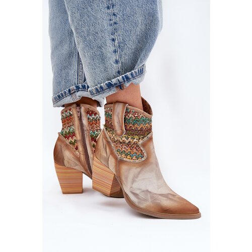 Maciejka Leather Cowboy Ankle Boots With Decorative Braiding Cene