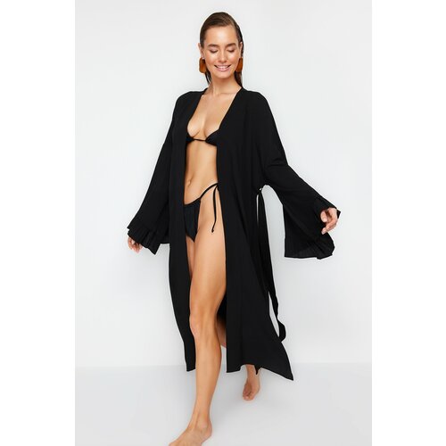 Trendyol Black Belted Maxi Woven Ruffled 100% Cotton Kimono&Kaftan Slike