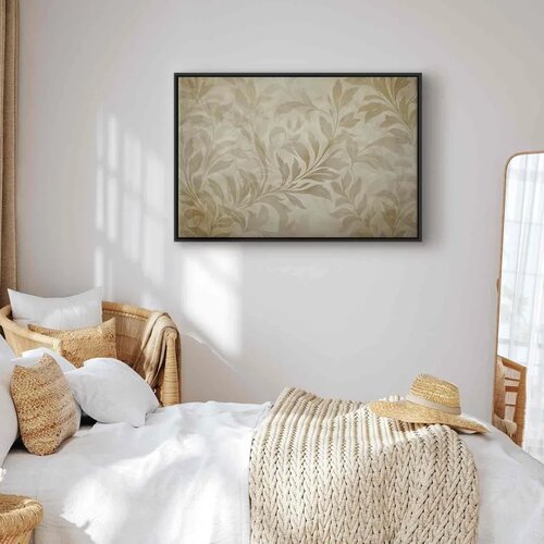  Slika - Botanical Motif with Leaves and Vines in Sand Colors 120x80 U crnom drvenom okviru Slike