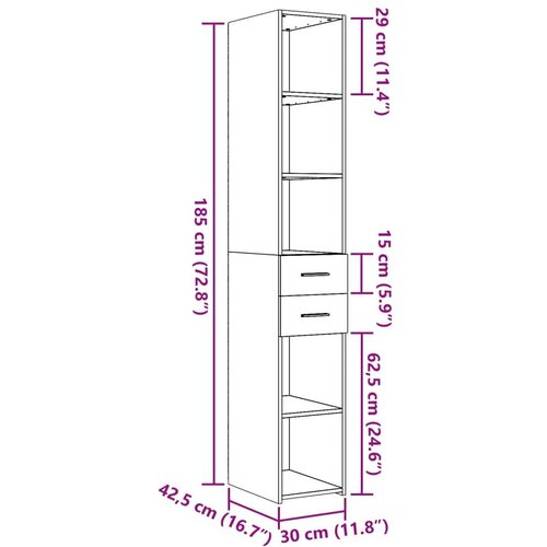 VidaXL Visoka komoda boja hrasta 30x42,5x185 cm od konstruiranog drva Slike